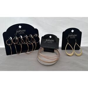 6 New Gold Hoop Earrings, Gold Teardrop Earrings, and a Mixed Metal Bangles Set
